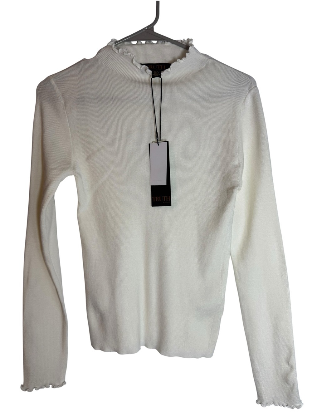 Truth by Republic Cream Ruffle Mock Neck Knit Medium Top